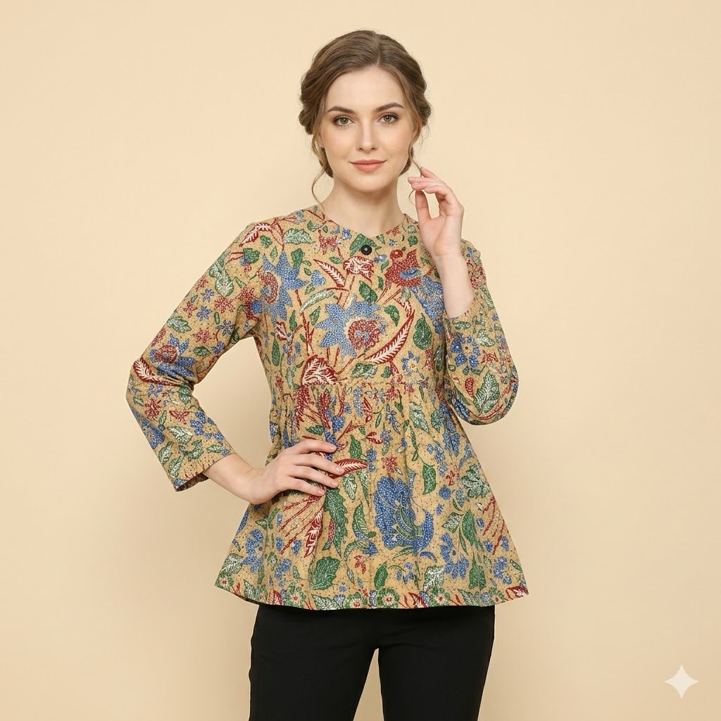 Shanaya Batik Blouse Semi Peplum 3 Negeri Blus batik kerja Cantik Modis Elegan