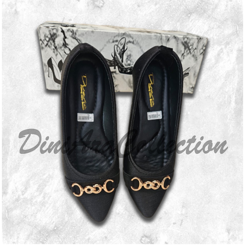 (DA-07)Flatshoes Sepatu Wanita Hitam Sol Karet Ujung Lancip
