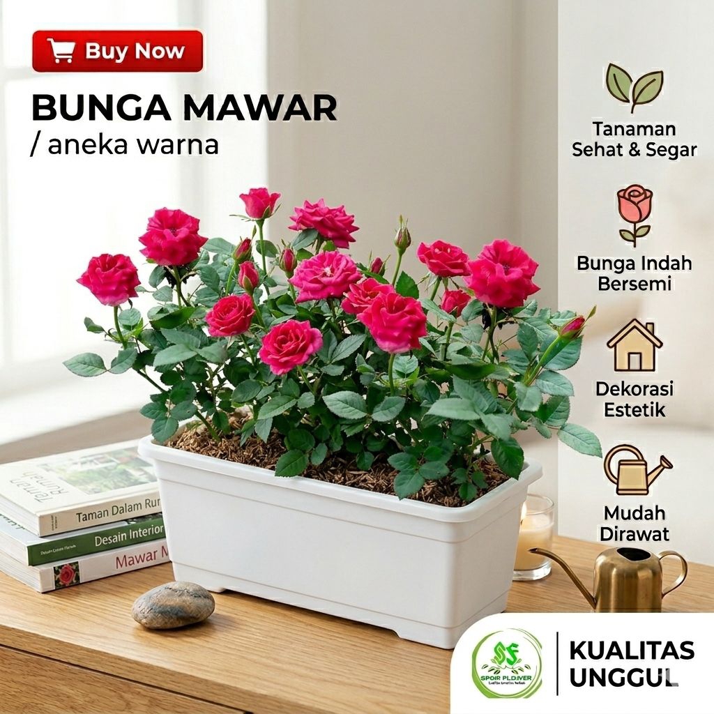 Bunga mawar di pot panjang/tanaman hias/bunga hias mawar hidup