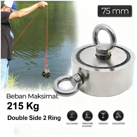 HYSAMTA 215 KG Magnet Neodymium 75mm Double Round Magnet Fishing Super Kuat