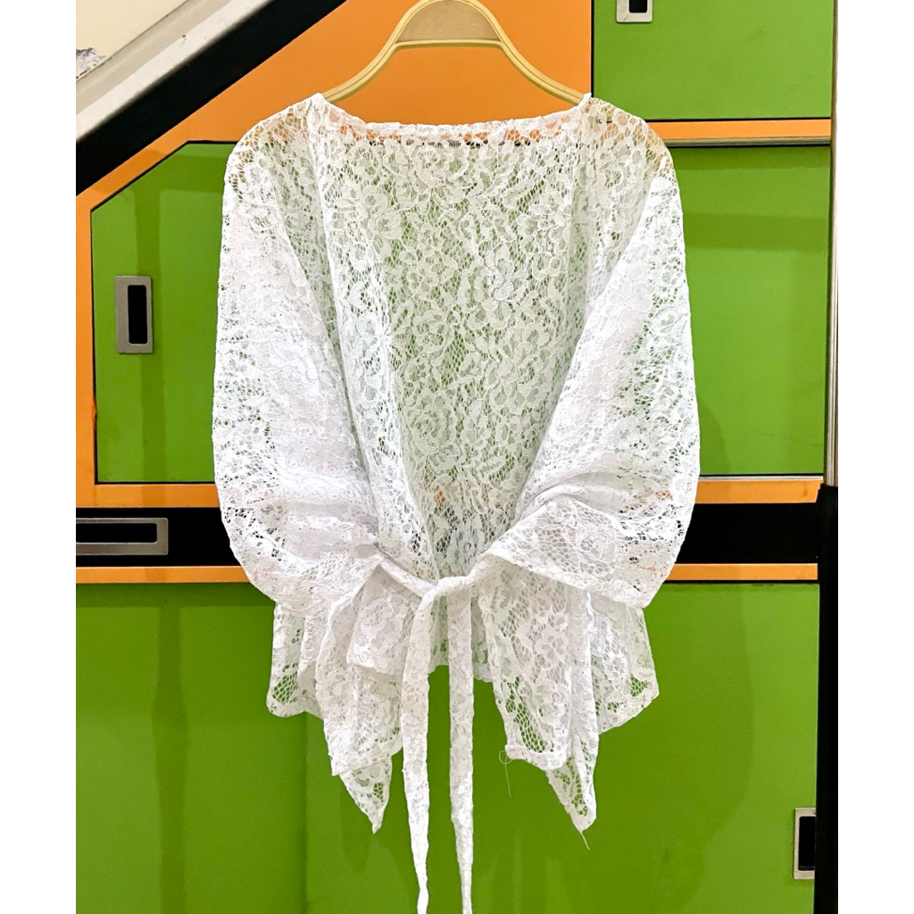 (NEW) Outer Brukat Putih Wanita Kondangan, Outer Brokat Pesta, Outer Batwing
