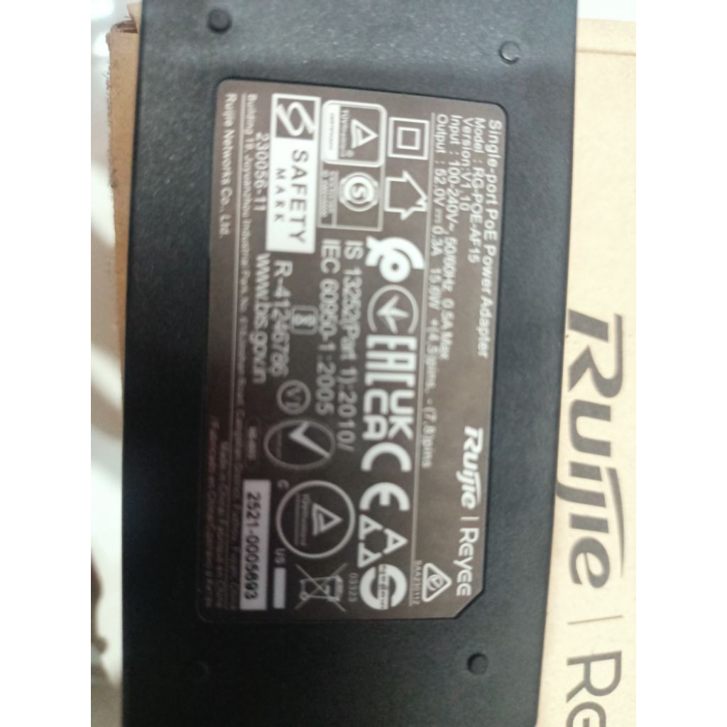 RG-POE-AF15 Power Ruijie, Bekas rasa baru
