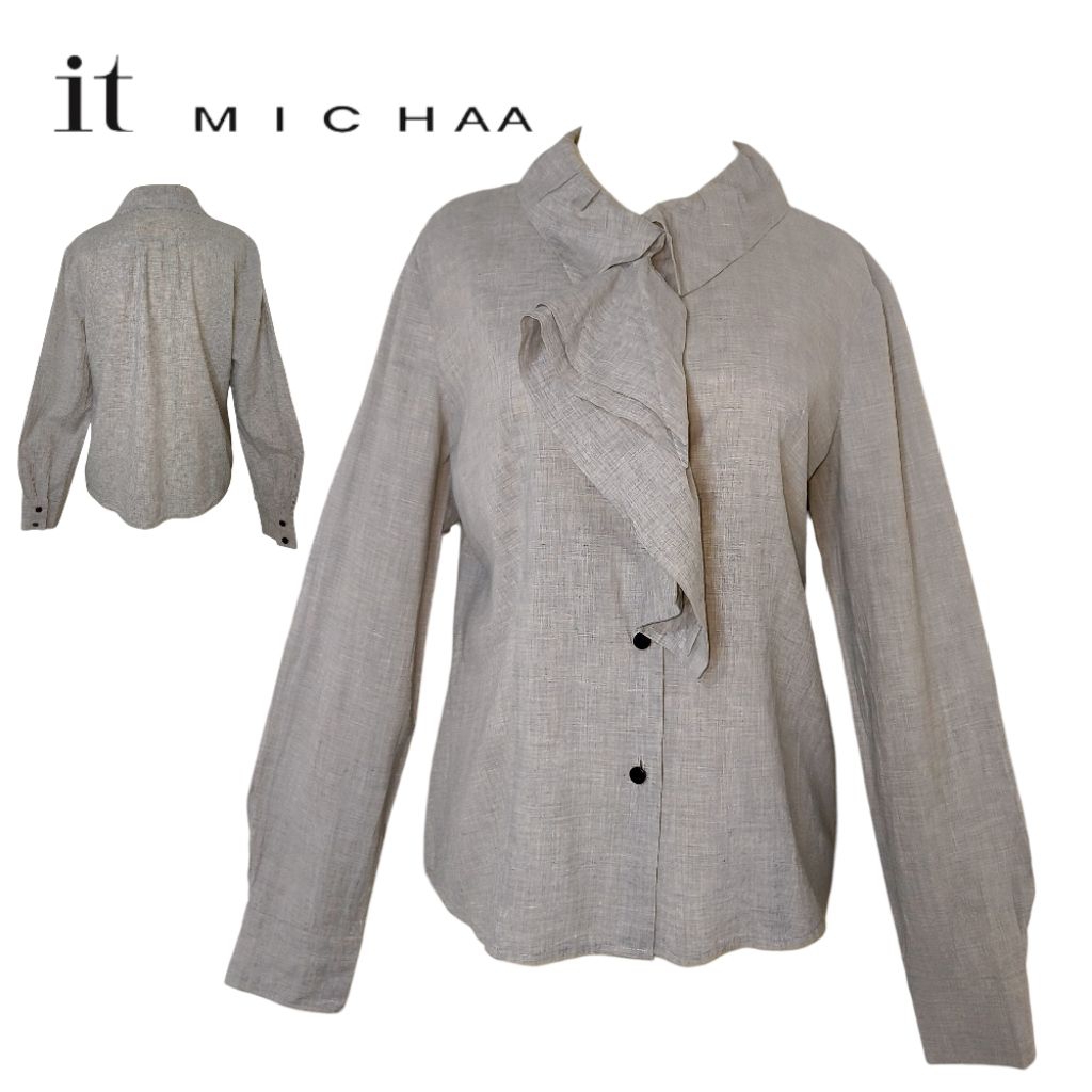 IT MICHAA Ruffled Cotton Blouse Shirt Summer Formal Blouse Shirt with Embossed Button Long Sleeve