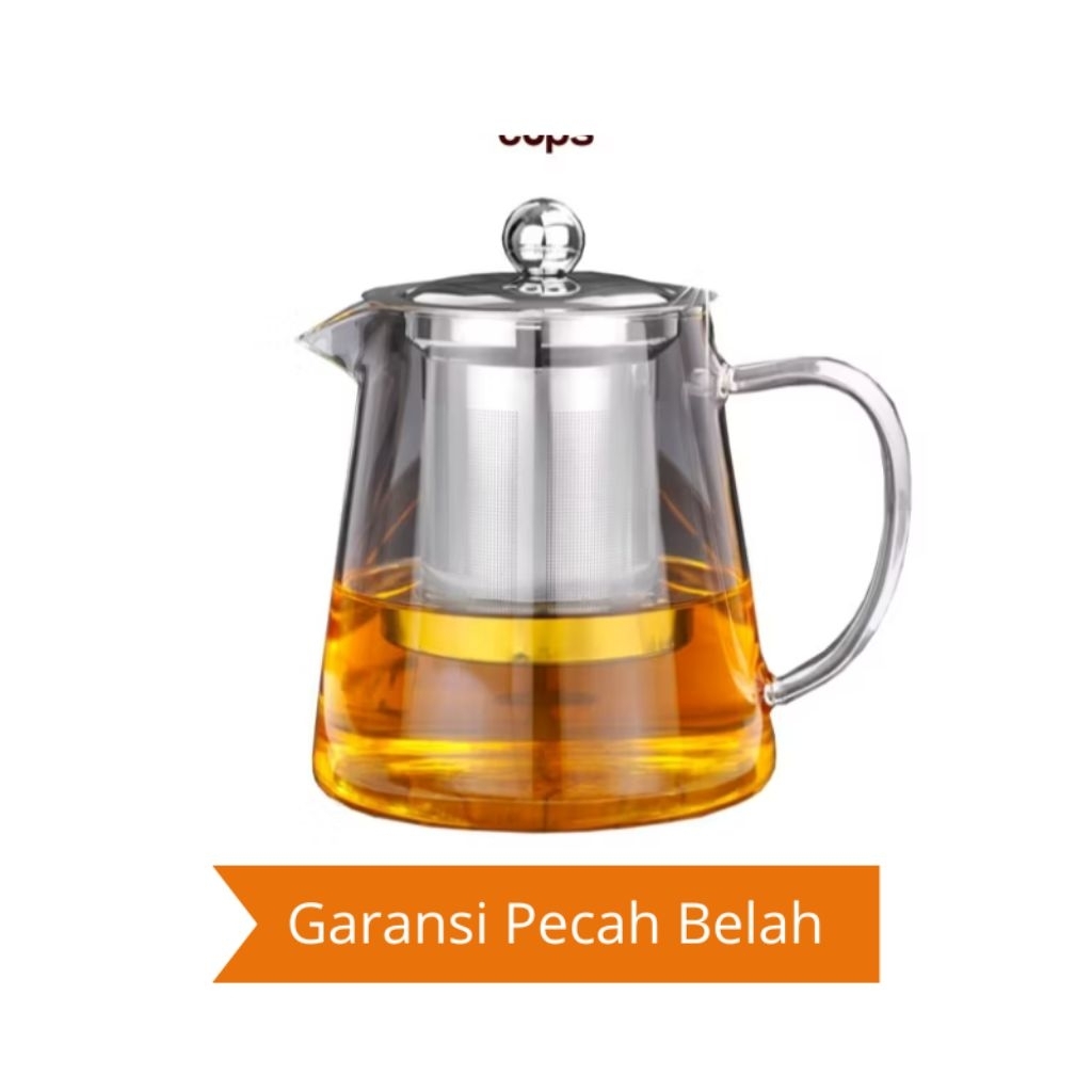 Teko Teh Kaca Dengan Saringan Infuser Rempah Tahan Panas Api Dan Kompor Pitcher Herbal