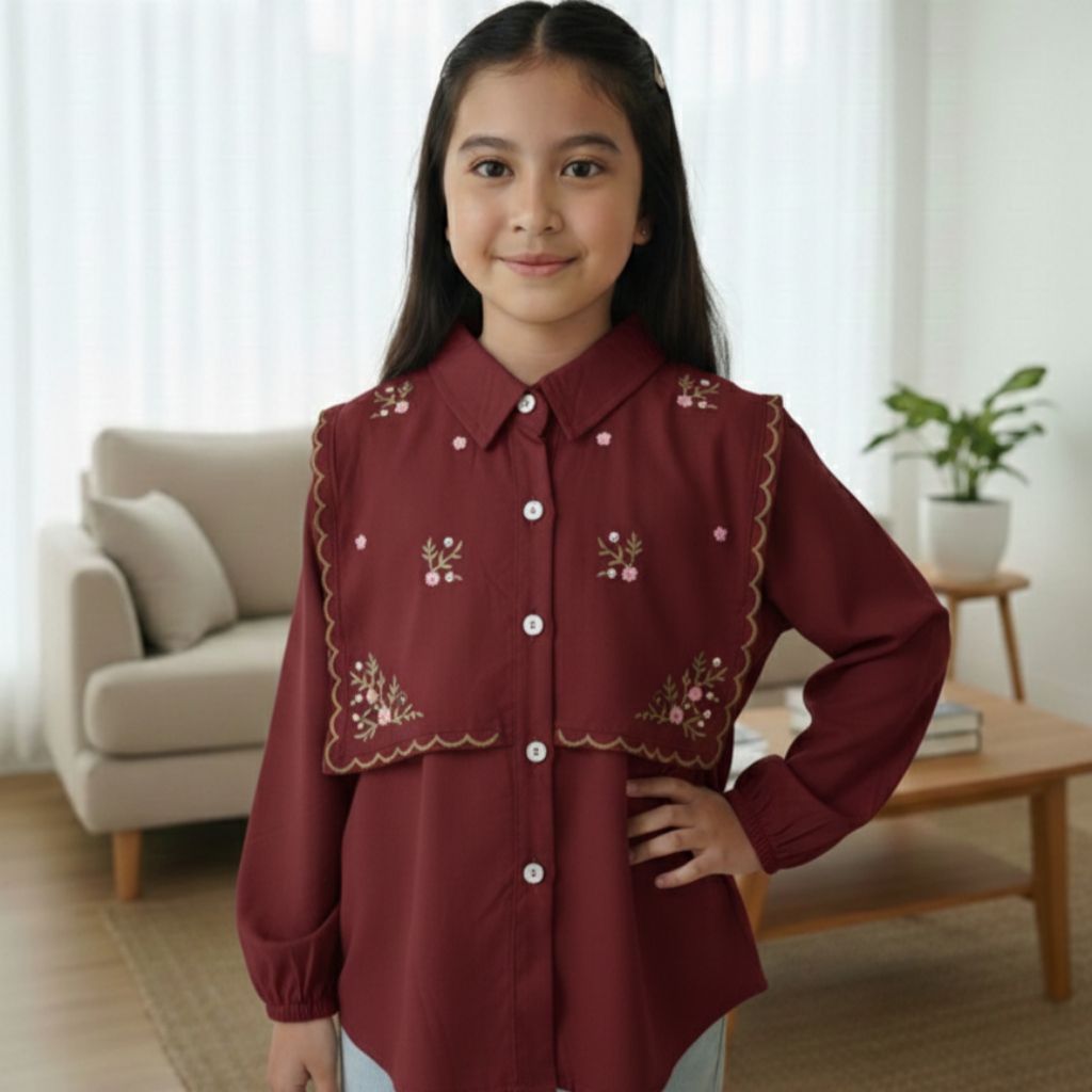 Baju Atasan Anak Perempuan Kemeja Blouse Rompi Bordir Rayon Twill Premium