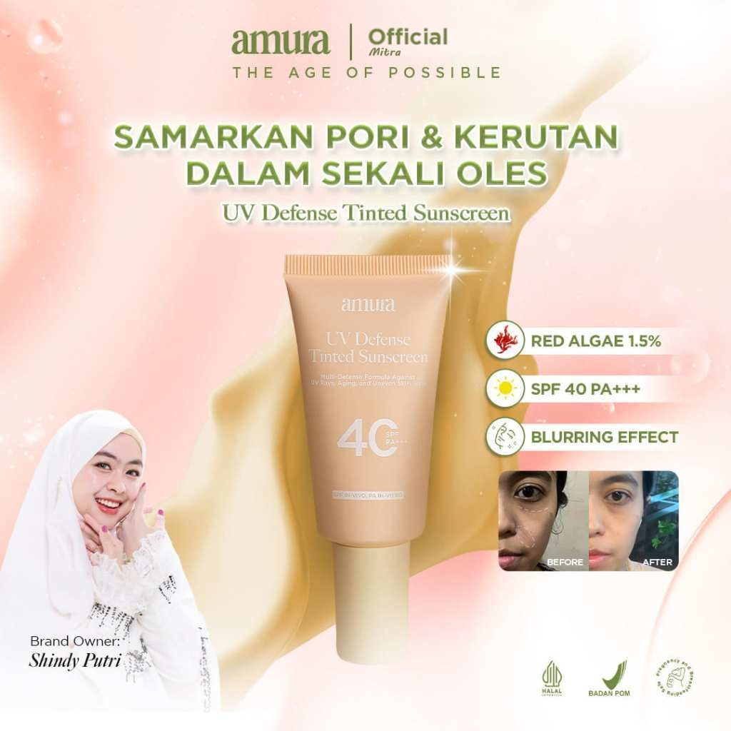 Amura Tinted Sunscreen SPF 40 PA+++ Sunscreen Anti Aging Penyamar Flek Hitam&Kerutan Hybrid Suncreen