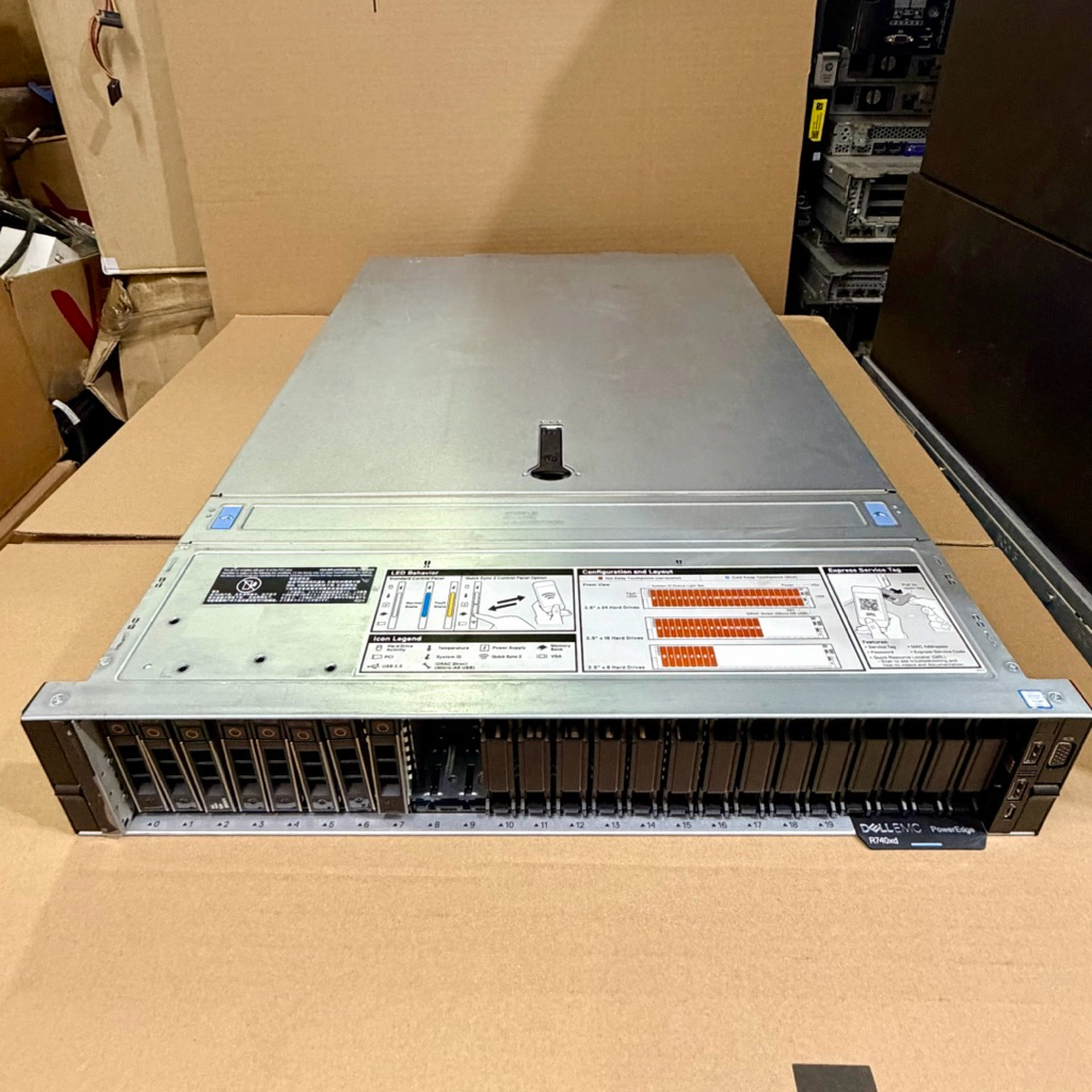 Dell PowerEdge R740xd 28 Bay 2.5” Dual Xeon Silver 4214 128GB RAM 4x960GB SSD 10G SFP+ Server