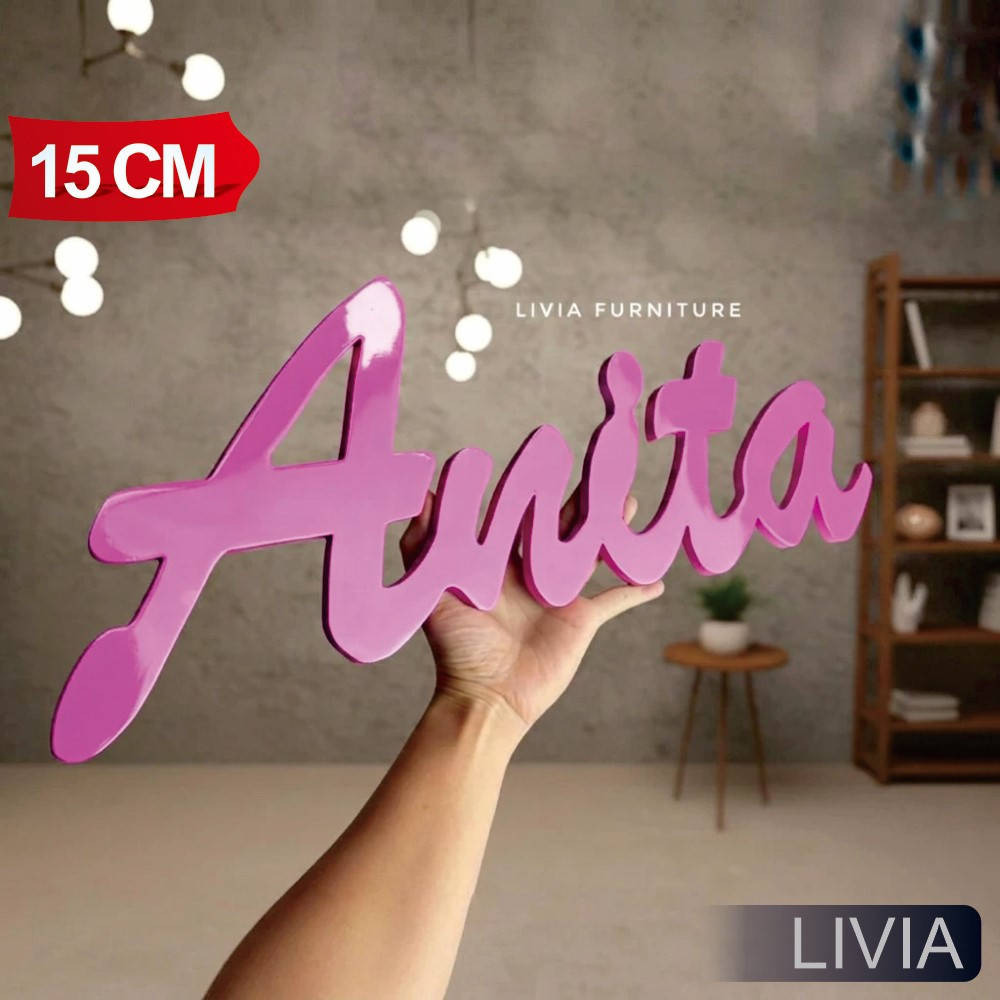 (Tinggi 15cm, Tebal 9mm) Ukiran Huruf PVC dan Kayu / Ukiran Nama Huruf kayu / nama kamar / huruf tim