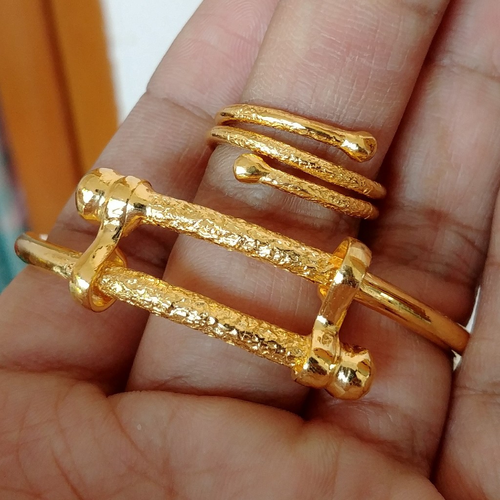 Set Gelang Cincin Pipa Tinju Padat Lapis Emas Kuning Goldplated