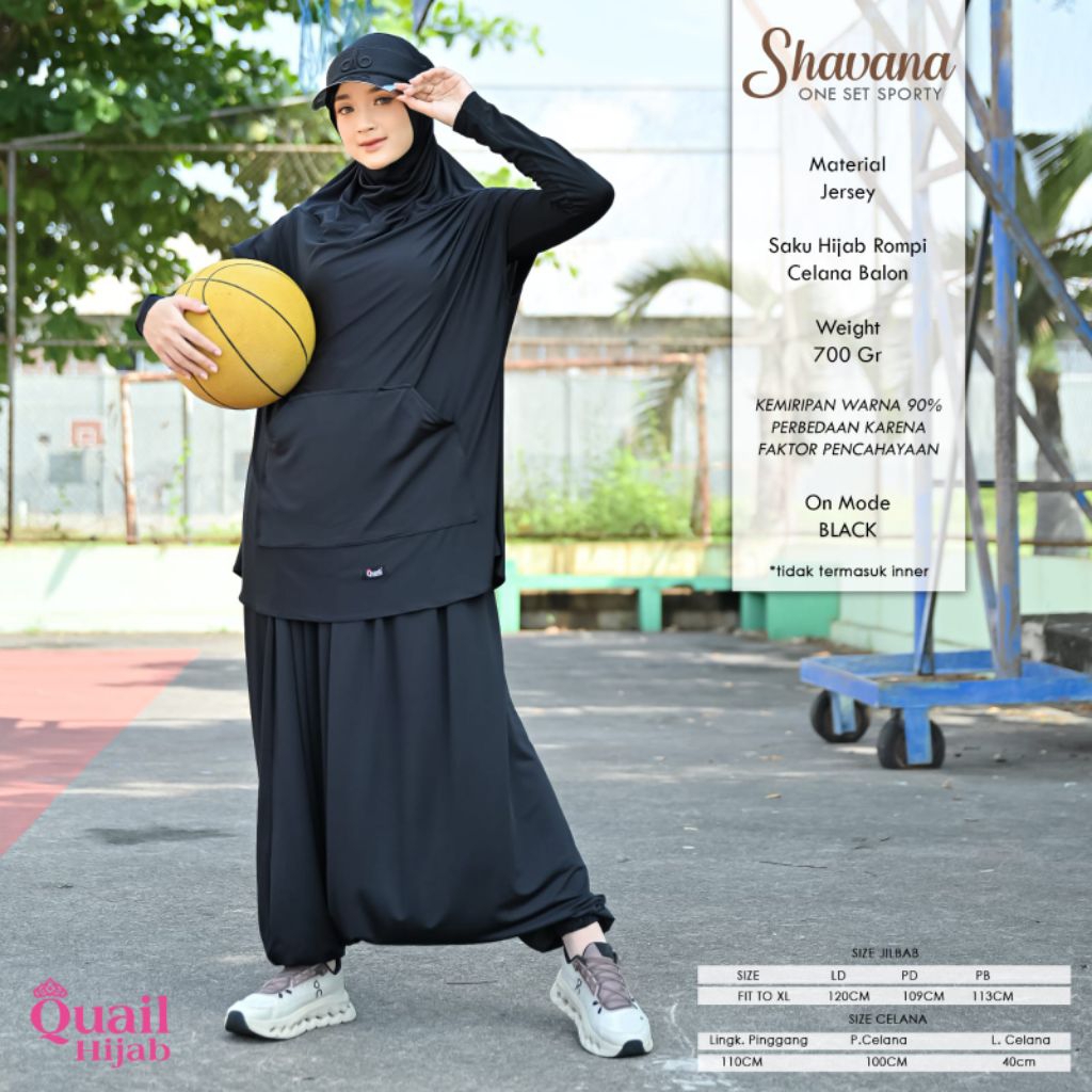GHUI ~ SHAVANA ONE SET OLAHRAGA WANITA BAHAN JERSEY QUAIL HIJAB | OneSet Sporty Muslimah Hoodie + Ce