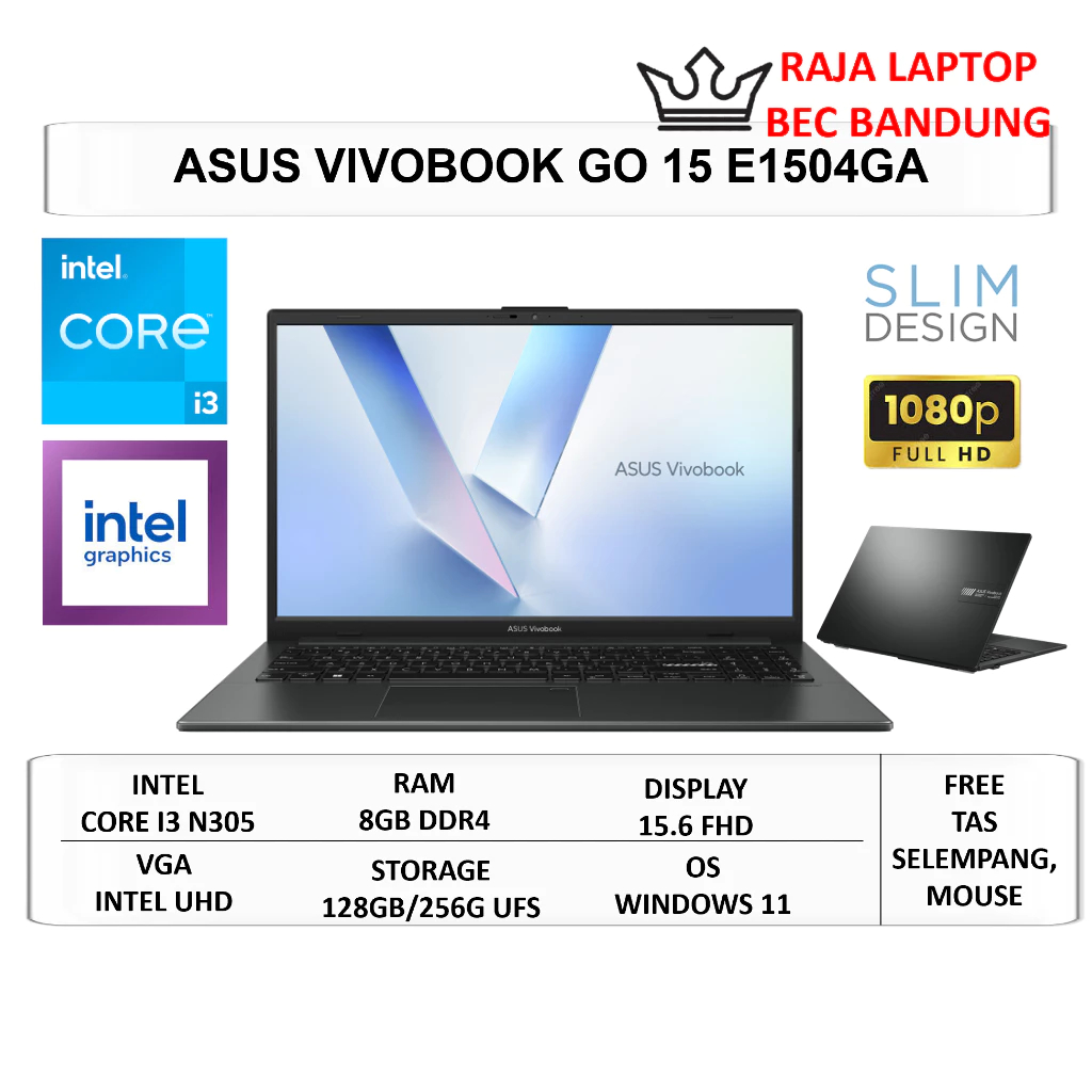 Laptop Asus Vivobook 15 Intel Core I3 N305 Ram 8GB 256GB 15.6" FHD Windows 11 Home