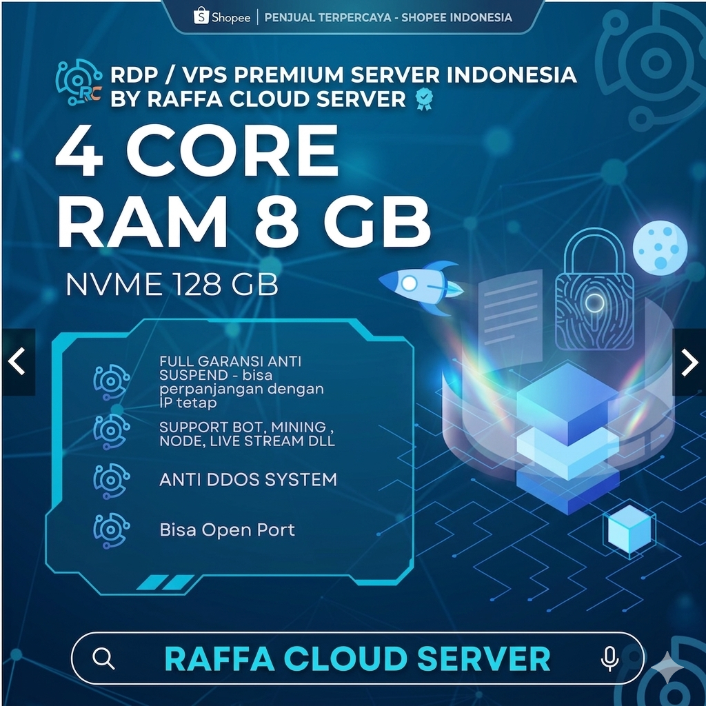 RDP / VPS LEGAL PREMIUM INDONESIA 4 CORE RAM 8 GB MURAH HARIAN, MINGGUAN, BULANAN, TAHUNAN  FULL GAR