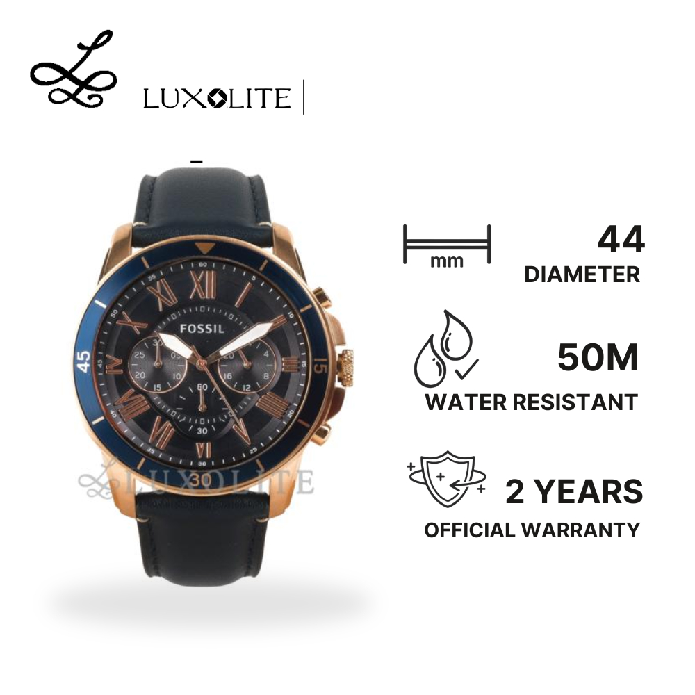 [Luxolite] FOSSIL Jam Tangan Pria Grant Sport Chronograph Stainless Steel Case Leather Strap FS5237