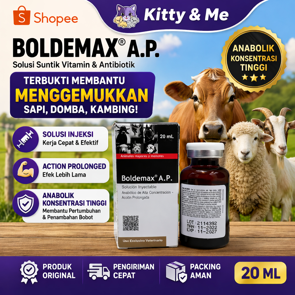BOLDEMAX AP 20 ML -  Obat Penggemuk Sapi Kambing Kuda Anjing Kucing Kelinci Hewan Babi Ayam