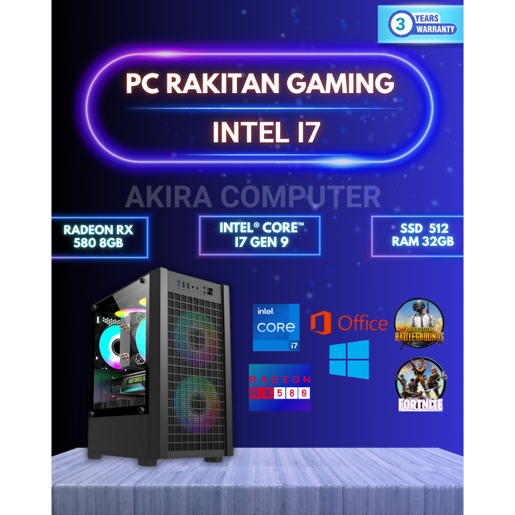 PC GAMING i7 GEN 9 + RADEON RX 580 8GB DDR5 2048SP | RAM 32GB |PC I3 I5 I7 |PC RAKITAN I7 GEN 9 - i3