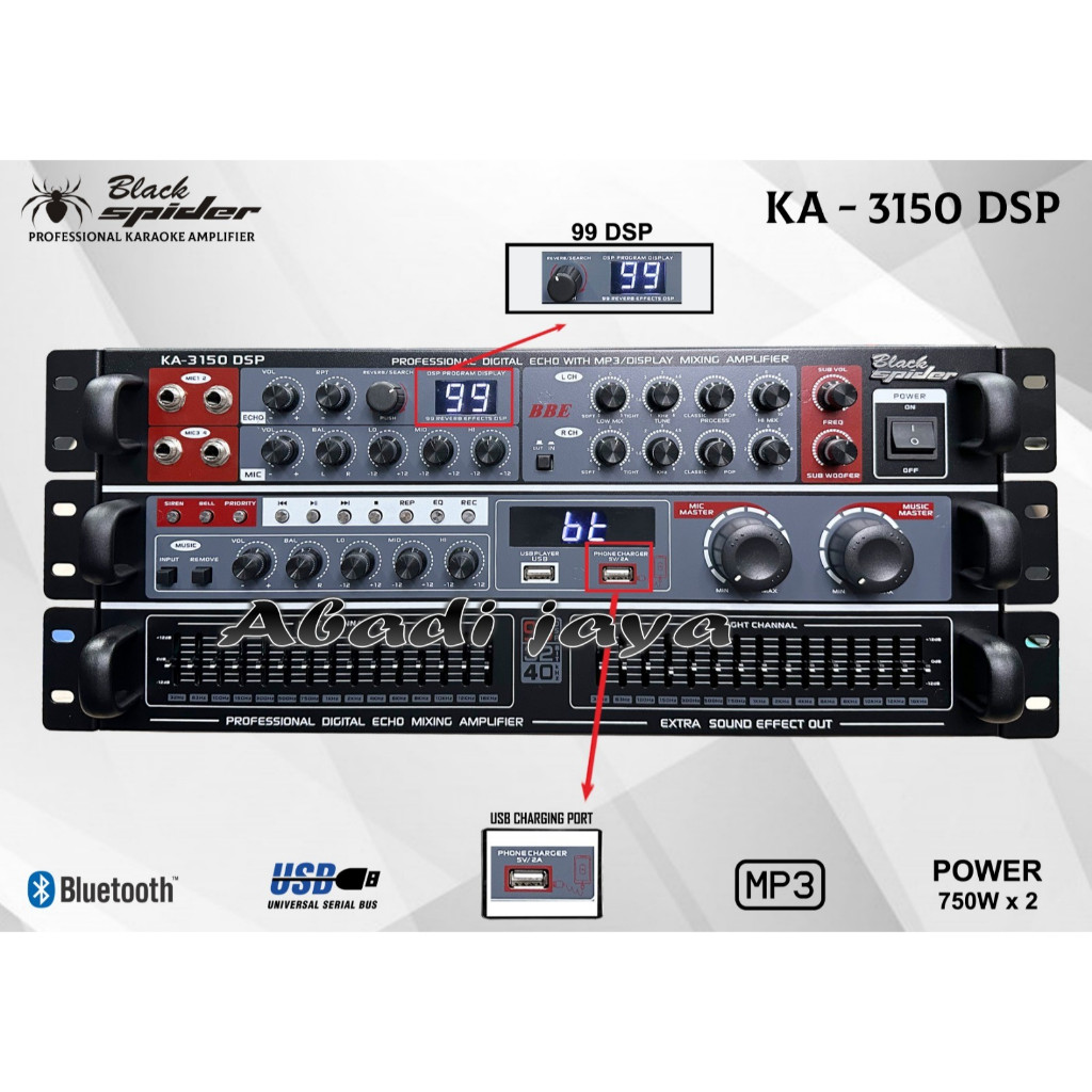 AMPLIFIER KARAOKE BLACKSPIDER KA 3150 DSP AMPLI BLACK SPIDER KA3150DSP
