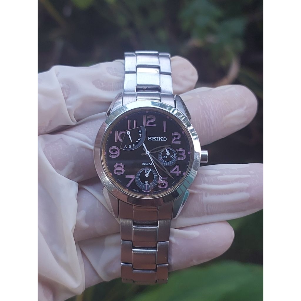(Harga Net) Jam Tangan Seiko 5Y67-0AK0 All Original Chrono Day, Date, 24 Hours Quartz Baterai Mesin 