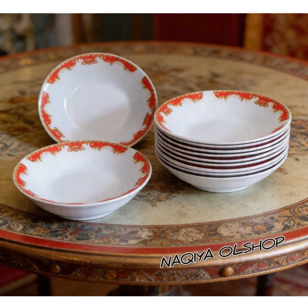 PIRING Keramik Mahkota Hijau,Merah dan Coklat/ Piring Makan Keramik Ukuran 20,5 cm