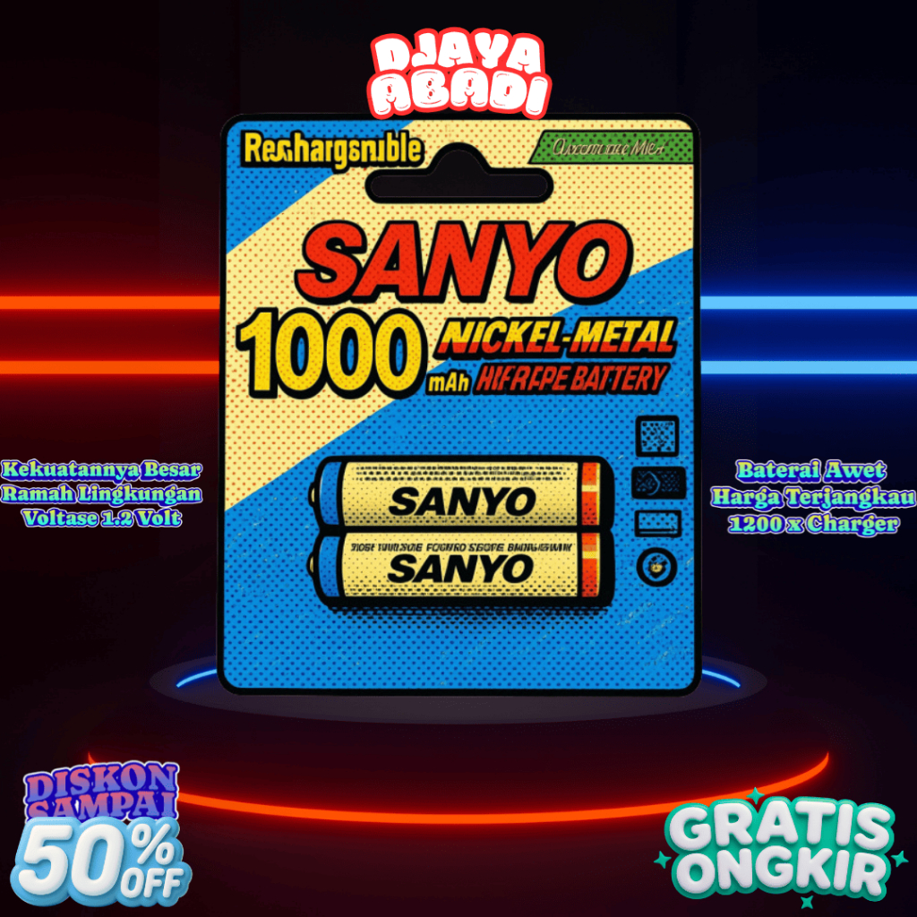 Sanyo Baterai Cas Charger AAA A3 1000mah 1.2V Untuk Batre Remote Tv dan Ac