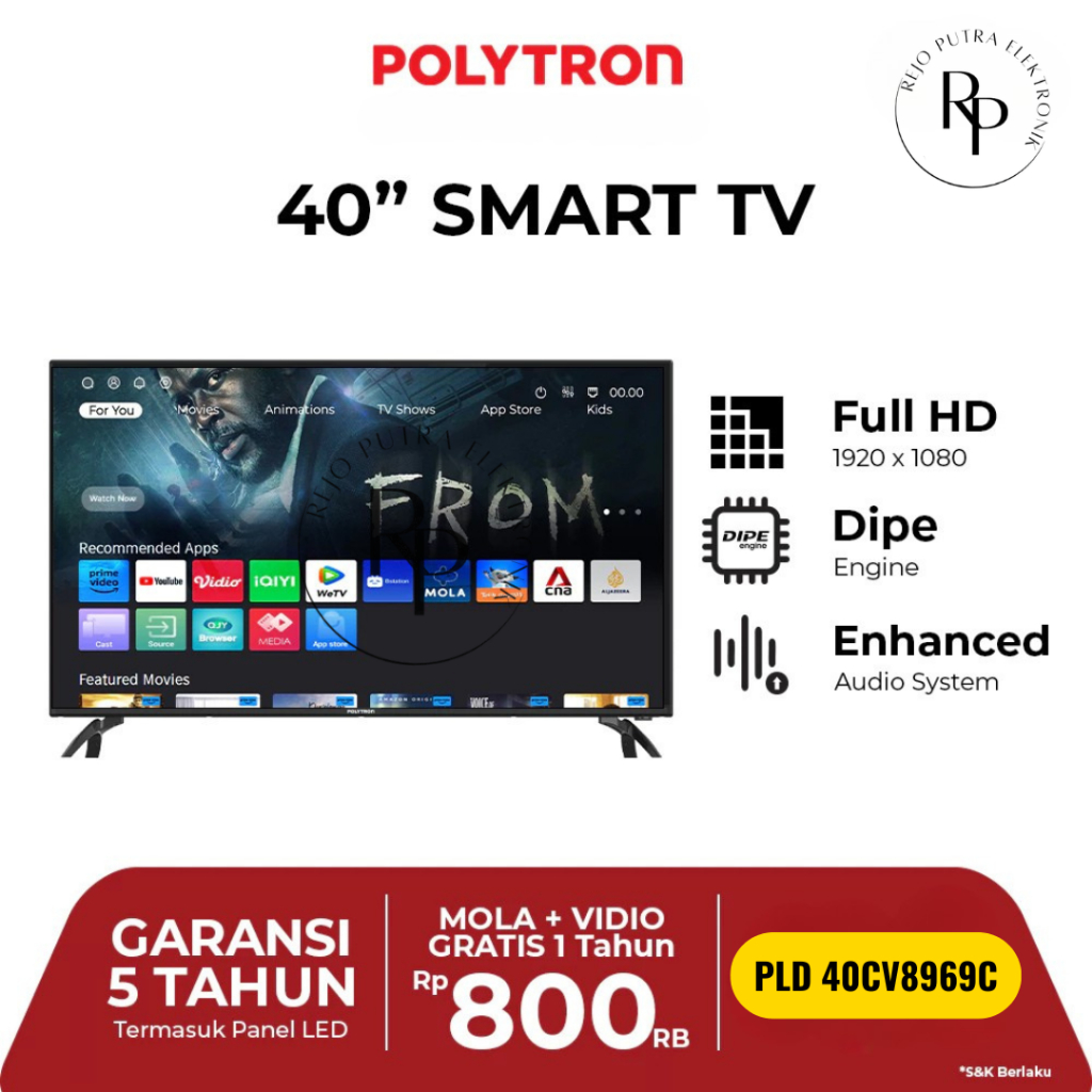 POLYTRON 40CV8969 TV LED 40 INCH SMART LITE FULL HD DIGITAL