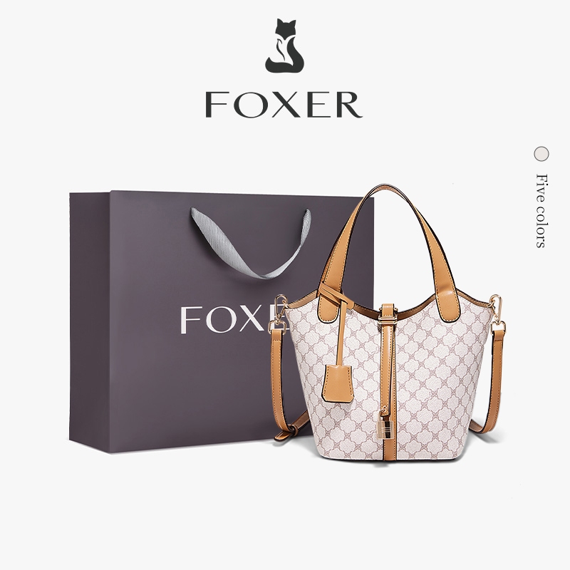 FOXER Tas Bahu Bucket Tas Tote Wanita Kerja Wanita Tas Selempang Wanita Elegan