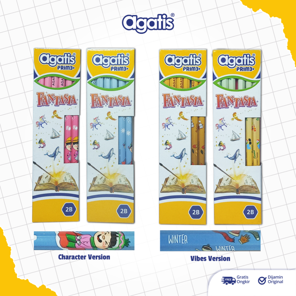 AGATIS Prime - Fantasia Pensil 2B Karakter Lucu / Pensil Daily / Pensil Tulis / Seri Seasonal