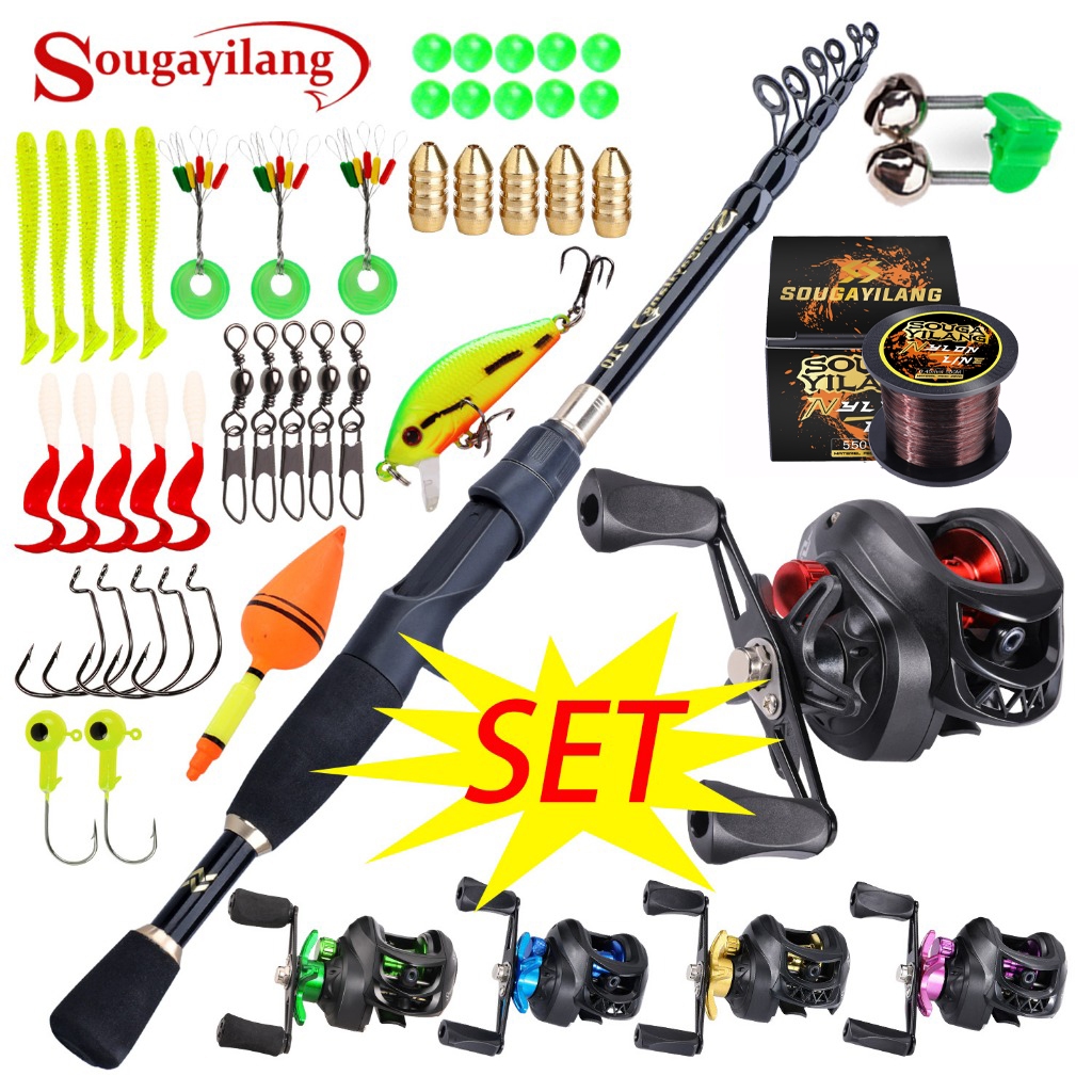 Sougayilang Set Alat Pancing Joran Carbon Fiber 8KG Max Drag & Reel BC 1BB Ratio 7.2:1 Combo Mancing