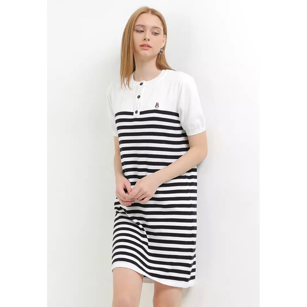 NEW Dress Hush Puppies Mendez Stripe M Knit Dress Katun Dress Tunik Wanita Atasan Wanita Hush Puppie