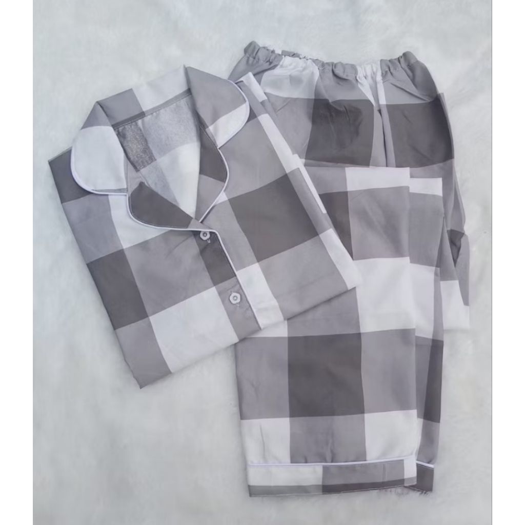 Piyama BJ Wanita - Setelan Piyama Lengan Pendek - Piyama Motif Kotak
