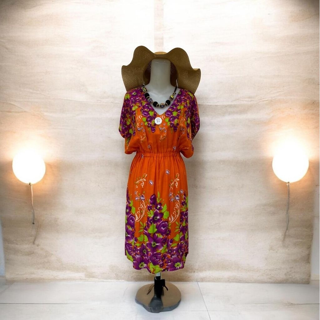 Dress Wanita Kancing Depan/Daster Pinggang Karet/Baju Santai Harian Adem Nyaman/GihanCollection