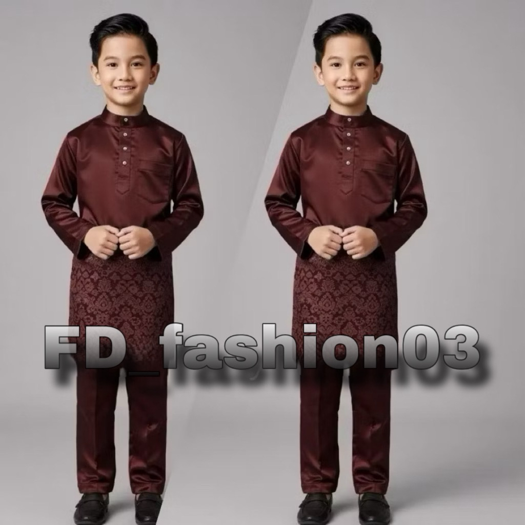 Setelan Baju Teluk Belanga Anak Laki-laki Kurung Melayu Baju Koko Muslim Satin Silk Premium