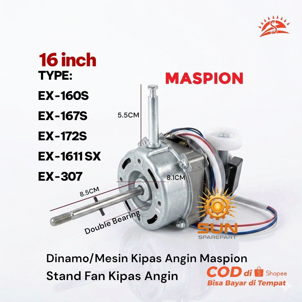 Dinamo/Mesin Kipas Angin Maspion Double Bearing As 8.5CM Stand Fan Kipas EX-160S EX-167S EX-172S EX-