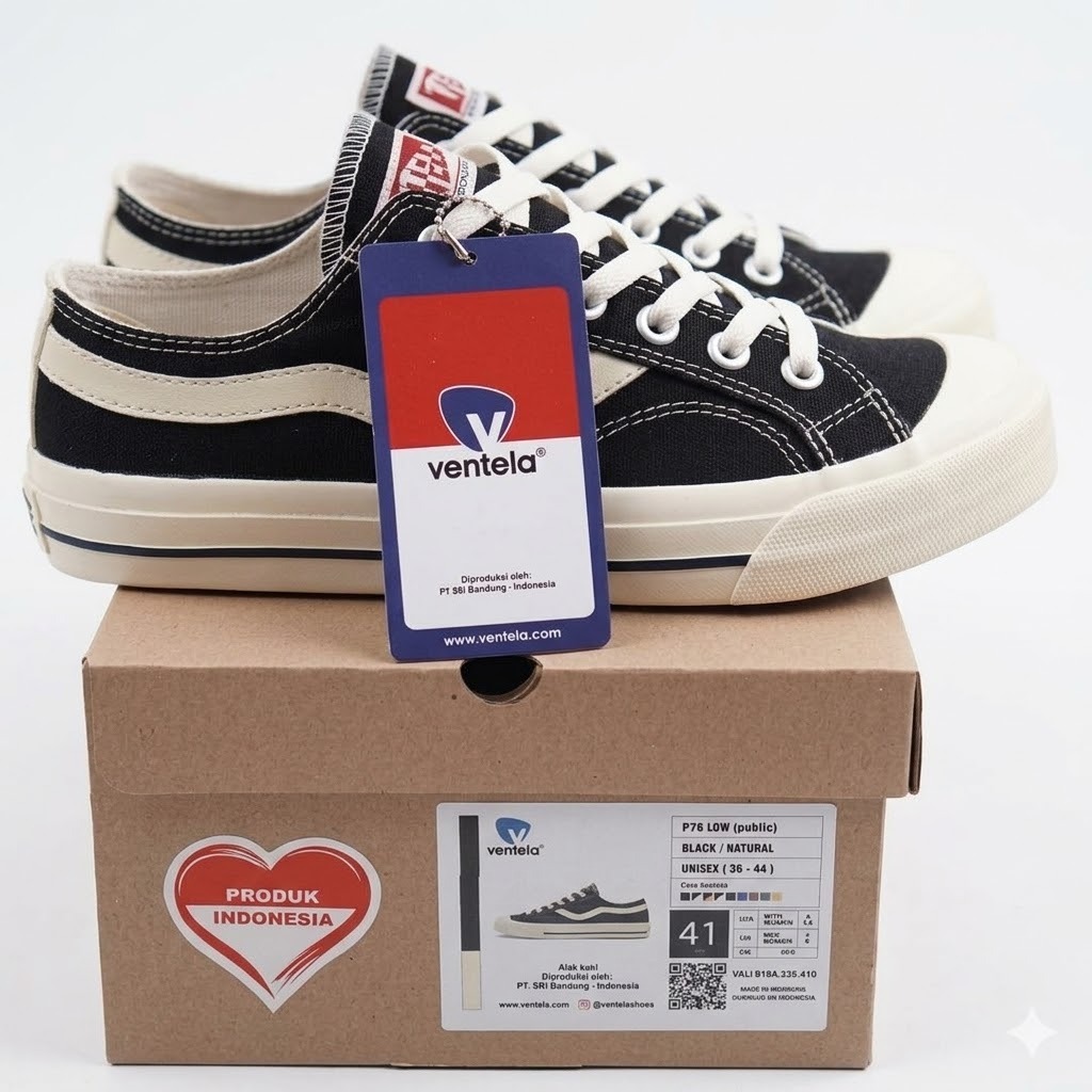 Ventela Public Low Black Natural - Sepatu Pria Wanita Kekinian Anak Sekolah ORI 100% BNIB