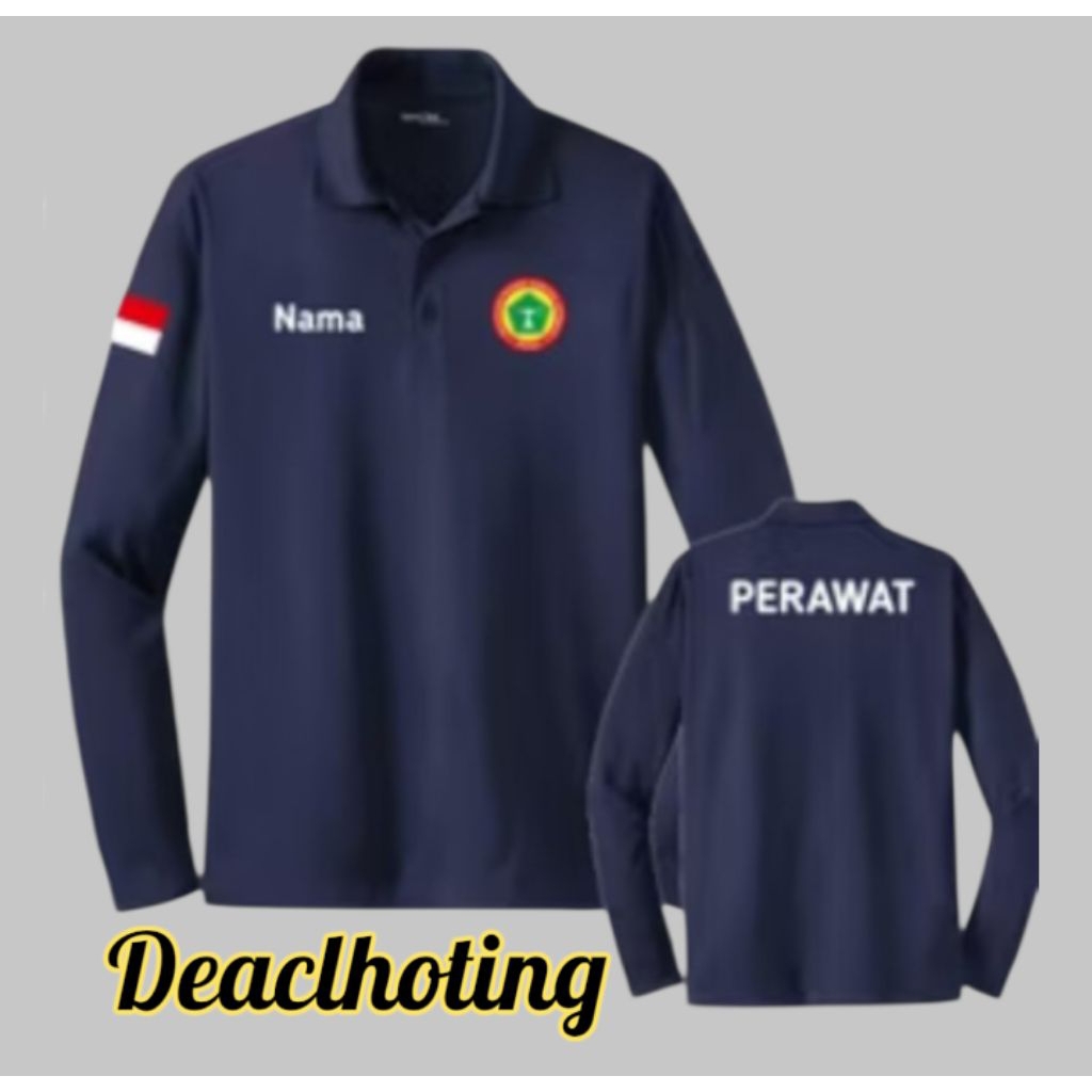 kaos kerah panjang/kaos seragam perawat Indonesia/fre custom nama/kerah polo panjang perawat Indones