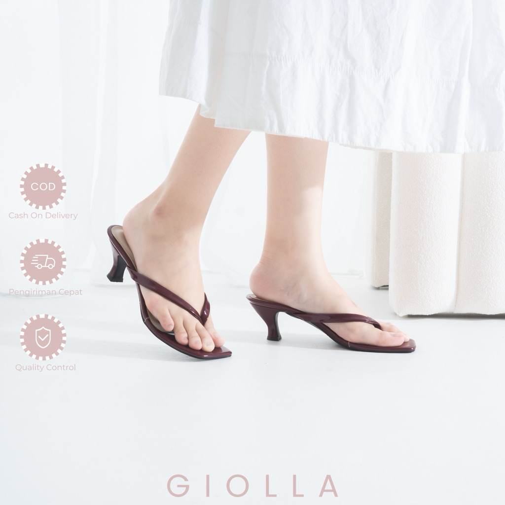 GIOLLA Official Oscar Sendal Heels Jepit Wanita 5 Cm Simple Elegan (Tersedia Size 36-41)