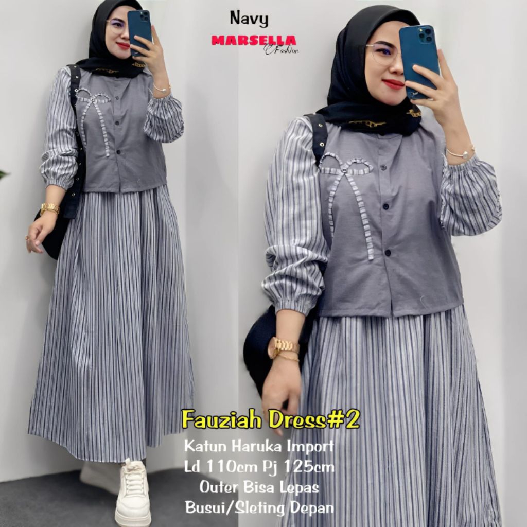 Fauziah Zaifa Ohana Midi Dress By Marsella // GAMIS MIDI DRESS RAYON MOTIF KOTAK GARIS KATUN HARUKA 