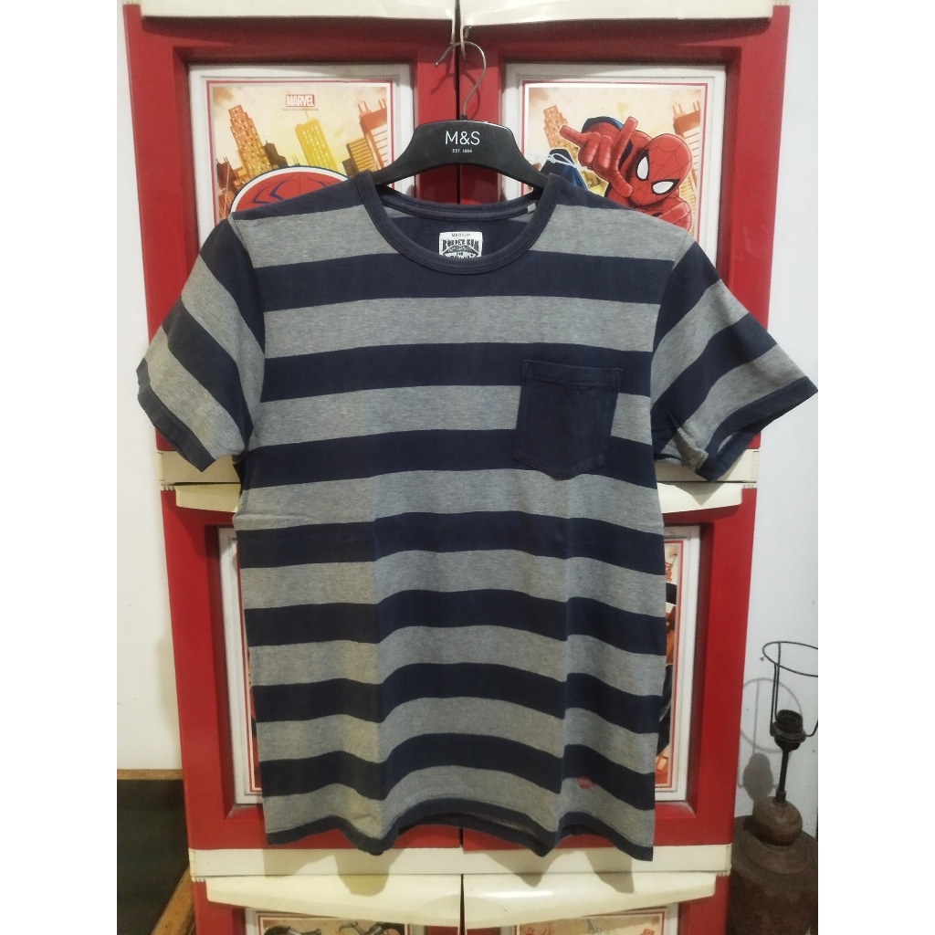 Beams Plus - Border Bum Stripe Pocket Tee Navy Grey