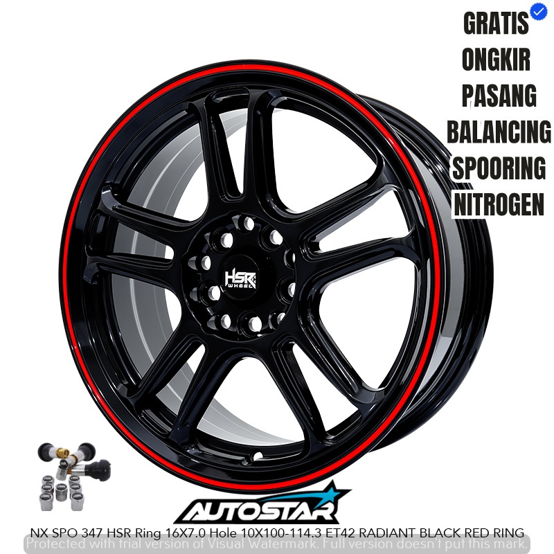 VELG RACING HSR WHEEL NX SPO R16 LUBANG 5 WARNA HITAM LIST MERAH COCOK UNTUK SIENTA VW POLO GRANMAX
