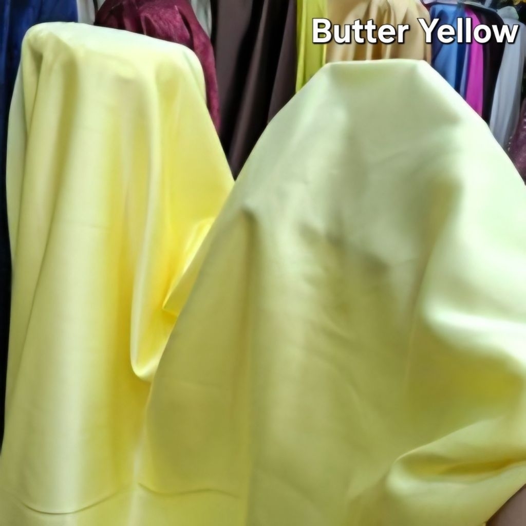 Kain Satin Roberto Cavali Premium Warna Butter Yellow / Kain Roberto Bahan Jatuh Cocok Untuk Dress