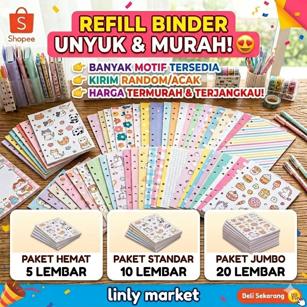 Refill Binder B5 20 Ring Motif "RANDOM" Lucu Kertas Isi Ulang Binder Estetik
