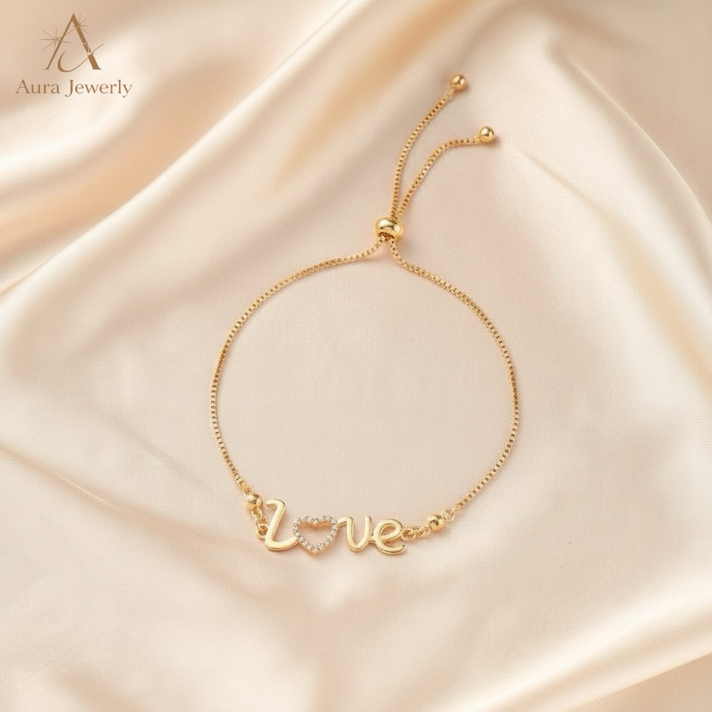 Aura Jewelry Gelang Wanita Titanium Anti Karat Asli Emas Muda Perhiasan Korean Style Aksesoris Serut