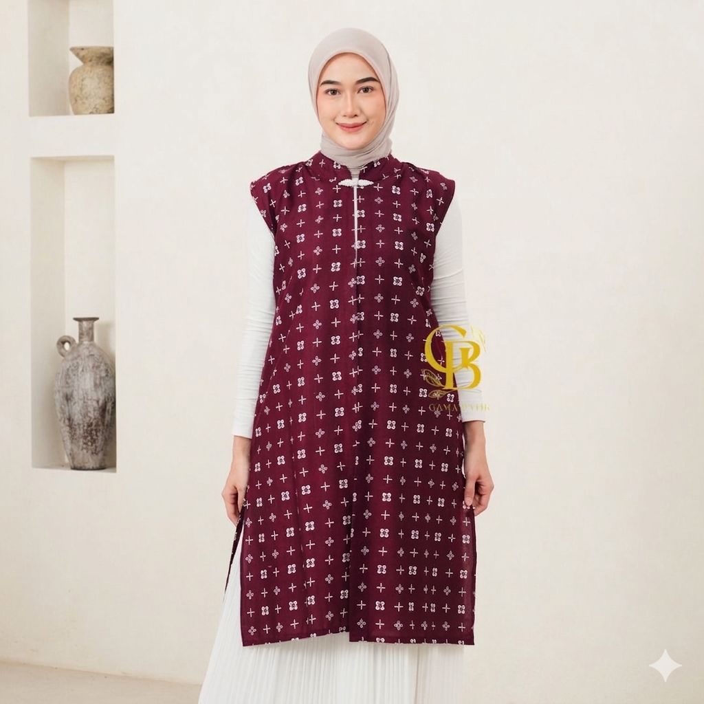 Long Vest Atasan Batik Wanita Modern Long Outer Batik Baju Lebaran