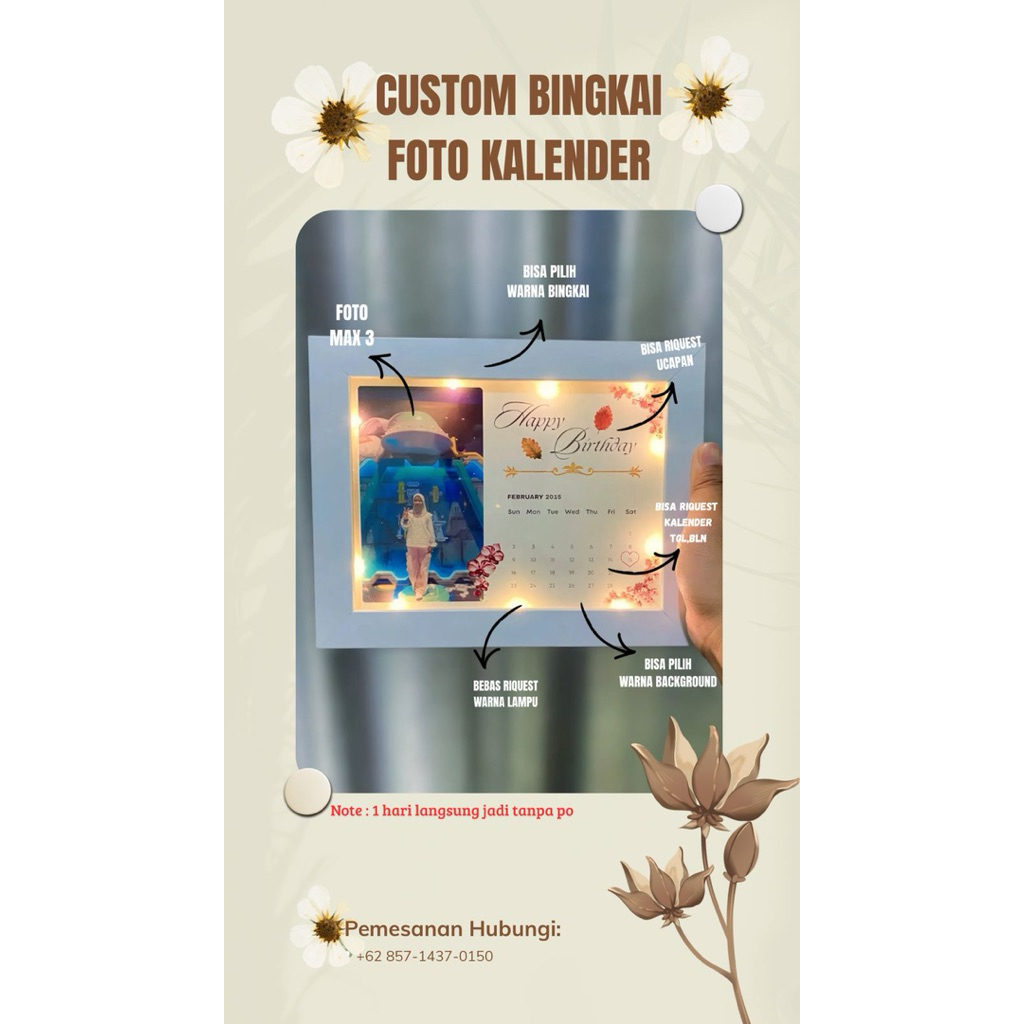 Frame foto Kado Wisuda kalender custom dengan lampu LED