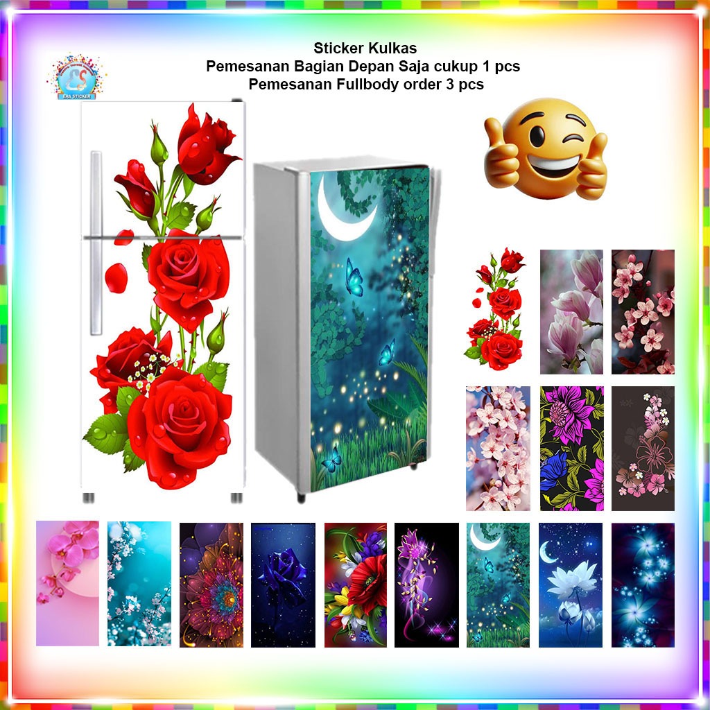 Stiker Kulkas 1 Pintu dan 2 Pintu Motif Bunga Unik Cantik Bagus FF0165 ES -FF0180 ES