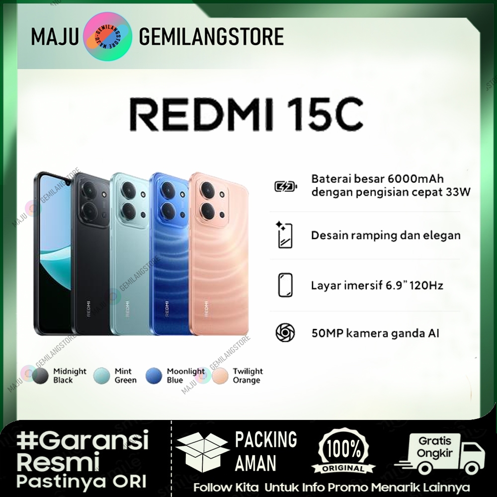 XIAOMI REDMI 15C RAM 6/128 & RAM 8/256 - BATERY 6000 MAH - 33 WATT - REFRESH RATE 120HZ - 50MP (GARA