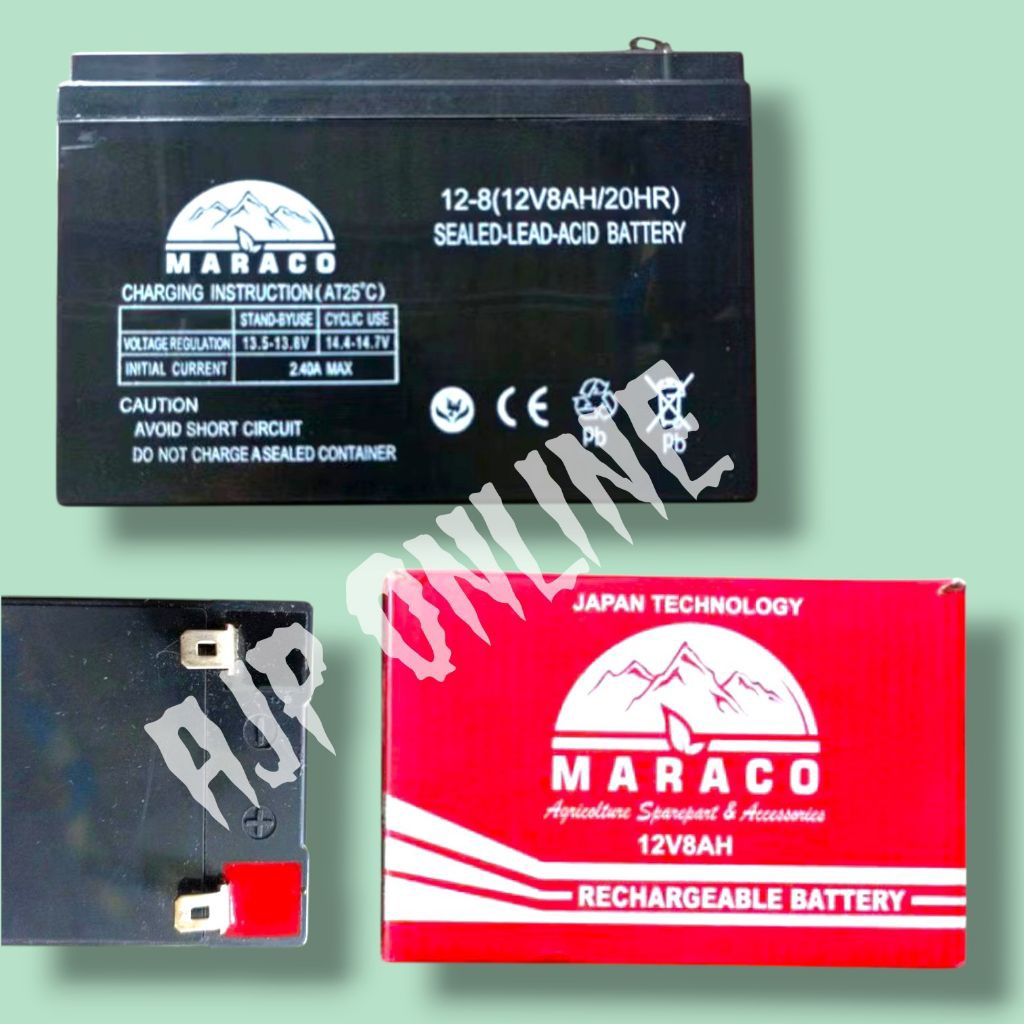 Aki 12V 8Ah MARACO Hitam Asli Awet Tahan lama Aki Sprayer Aki Speaker Aki Sepeda listrik Aki UPS