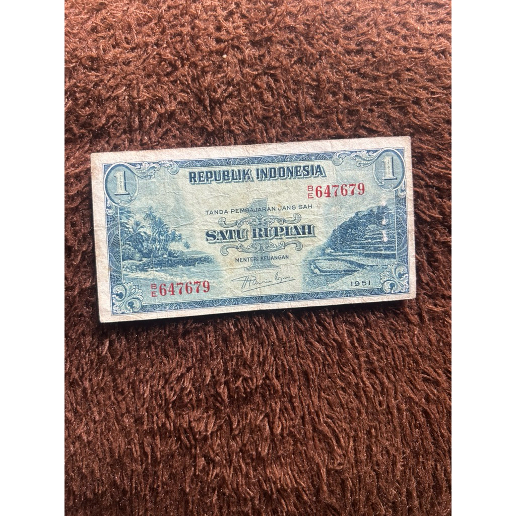 uang kuno 1 rupiah tahun 1951 seri pemandangan bekas