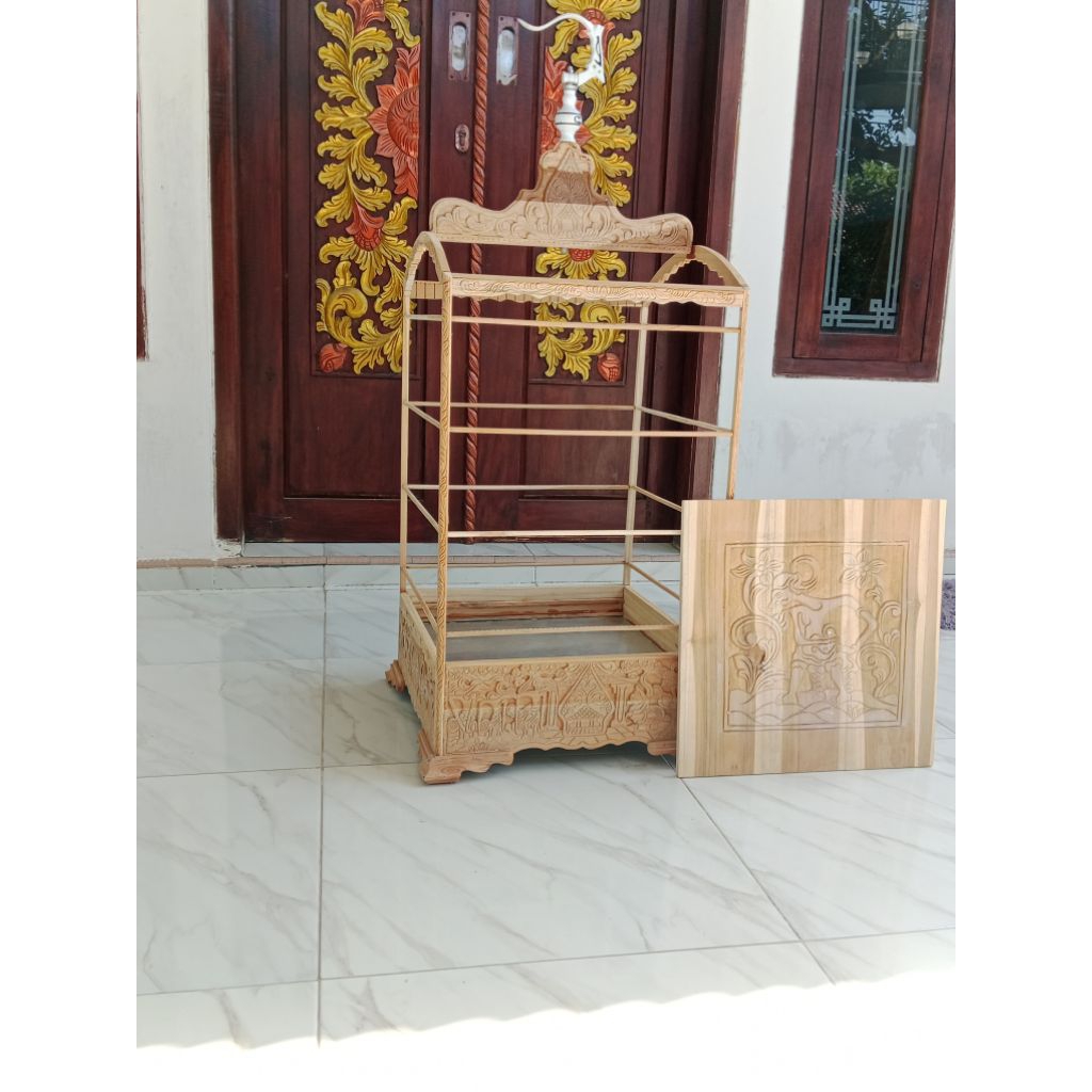 SANGKAR UKIR KAYU JATI MENTAHAN