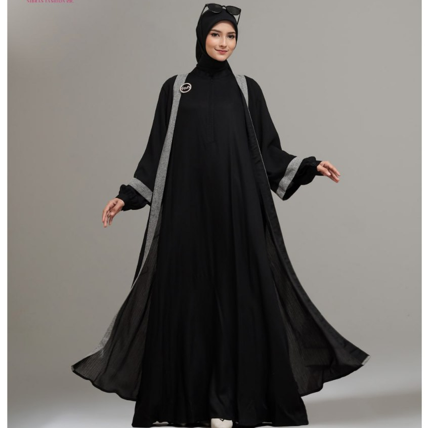 NIBRAS Hitam Putih / HP 001 C Gamis - Fashion Muslim Wanita Pakaian Baju Dress Abaya Wanita Black Be