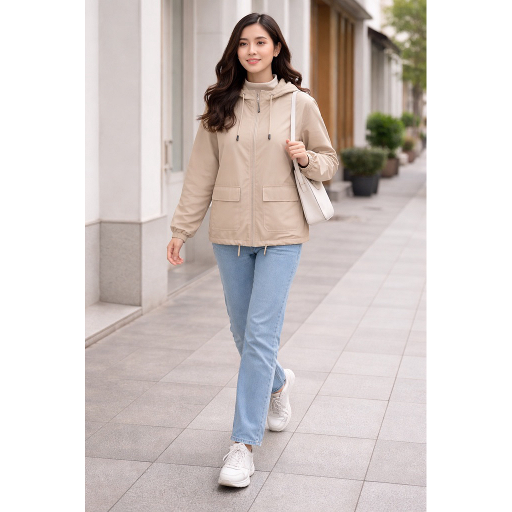 Jaket Hoodie Wanita Lightweight Resleting Depan Model Santai polos